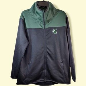 Pro Edge Michigan State Spartans Helmet Logo Full Zip Green & Black Windbreaker